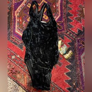 Girls Black Velvet One-Piece Swimsuit